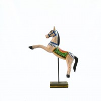 Hand Painted Wooden Horse on Stand 