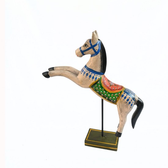 Hand Painted Wooden Horse on Stand 