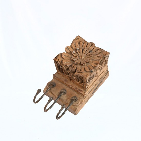 Floral Hand Carved Wooden Block Hooks