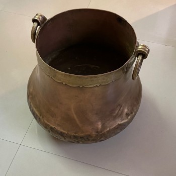 Vintage Copper Pot With Brass Handles