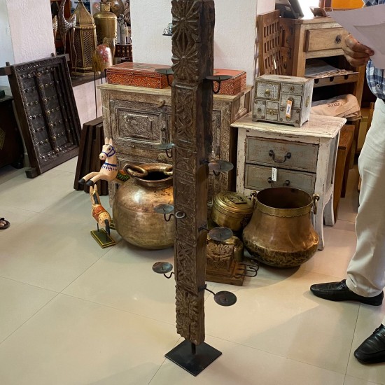 Antique Wooden Hand Carved Candle Stand