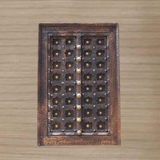 Antique Window Shaped Wall Decor With Brass Studs