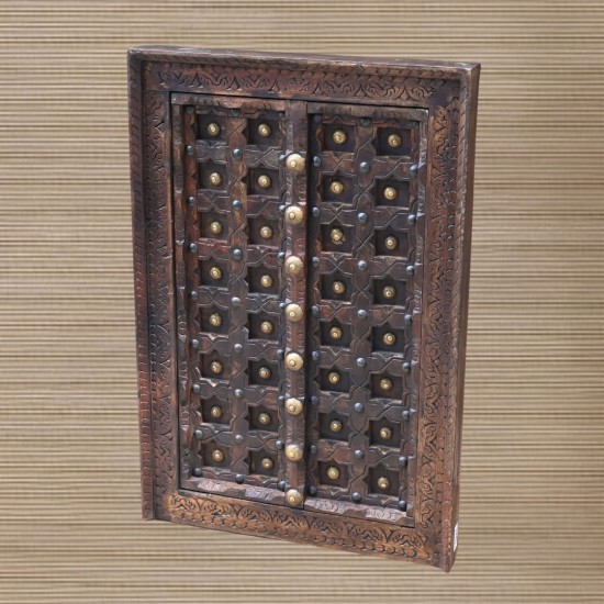 Antique Window Shaped Wall Decor With Brass Studs