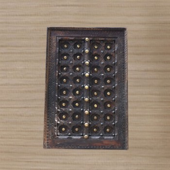 Wooden Window Wall Decor with Embossed Brass Art