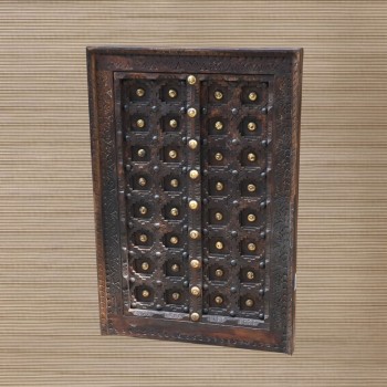 Wooden Window Wall Decor with Embossed Brass Art