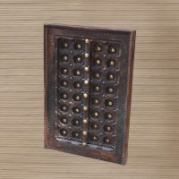 Wooden Window Wall Decor with Embossed Brass Art