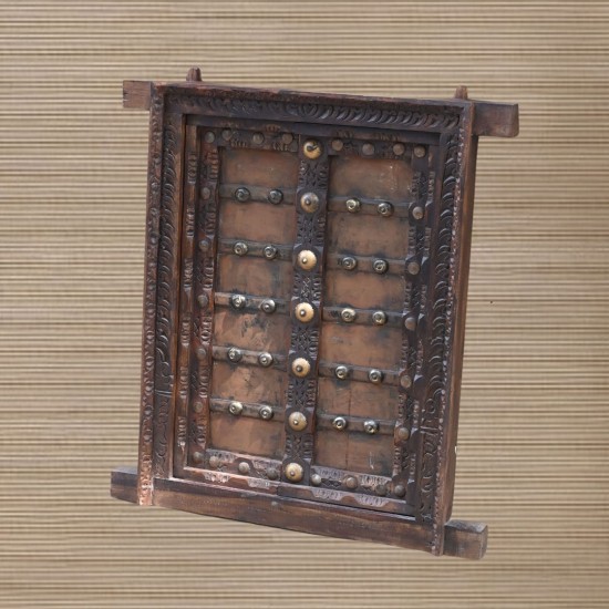 Antique Wooden Wall Decor with Embossed Brass Studs 