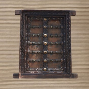 Antique Wooden Wall Decor with Embossed Brass Studs 