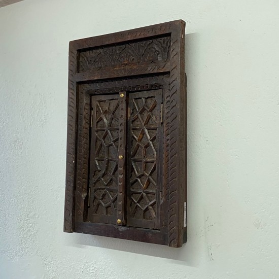 Vintage Hand carved Wooden Jharokha with Window