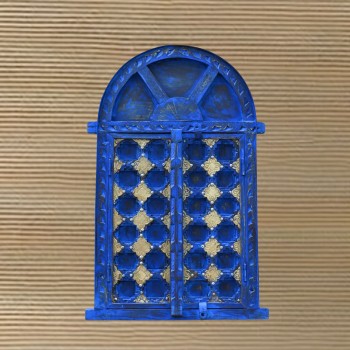 Distressed Blue Wooden Window Shaped Wall Piece