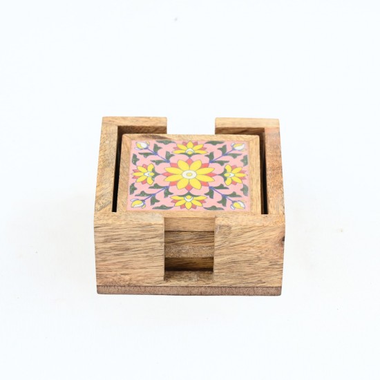 Classic Wooden Coasters with Tile Work