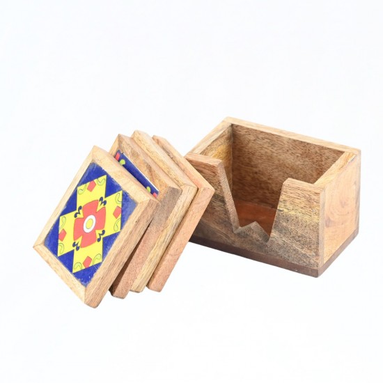 Elegant Wooden Coasters with Tile Work