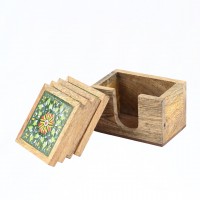 Wooden Coasters with Colorful Ceramic Tile