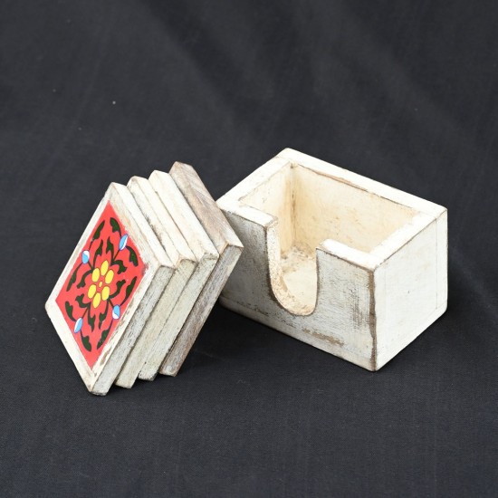 Classic Distressed White Wooden Coasters with Ceramic Tiles