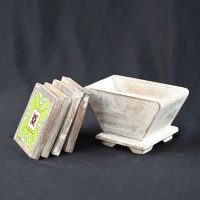 Distressed White Wooden Kite Shaped Coasters with Ceramic Tiles