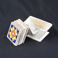 Distressed White Wooden Kite Shaped Tiles Coasters