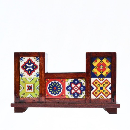 Classic Wooden Pencil Stand With Ceramic Tiles