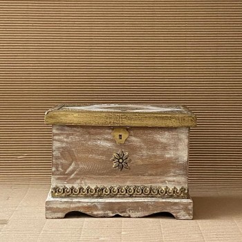 Distressed white wooden Jewellery box with brass hand work