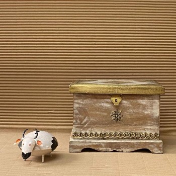 Distressed white wooden Jewellery box with brass hand work