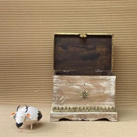 Distressed white wooden Jewellery box with brass hand work