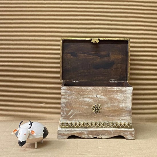 Distressed white wooden Jewellery box with brass hand work