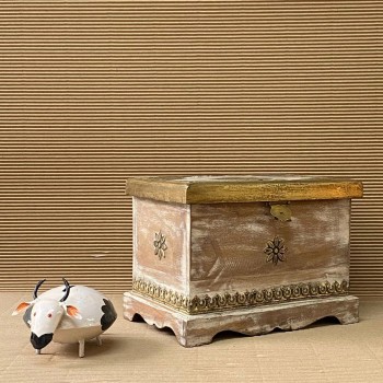 Distressed white wooden Jewellery box with brass hand work