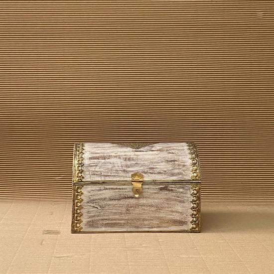 Distressed white wooden Jewellery box with brass work