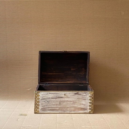 Distressed white wooden Jewellery box with brass work