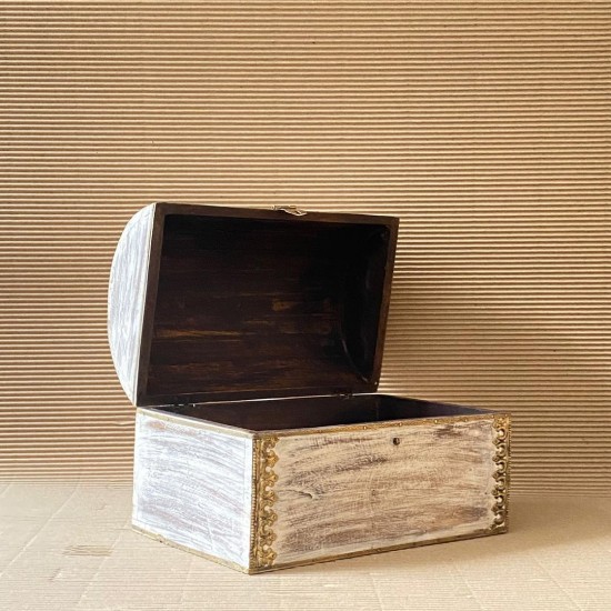 Distressed white wooden Jewellery box with brass work