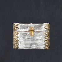 Elegant distressed white trinket box with brass hand work