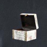 Elegant distressed white trinket box with brass hand work