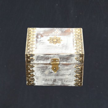 Elegant distressed white trinket box with brass hand work