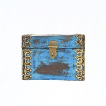 Elegant distressed blue trinket box with brass hand work