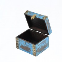 Elegant distressed blue trinket box with brass hand work