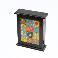 Classic wooden key box with ceramic tiles