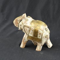 Distressed White Wooden Elephant Showpiece 6"