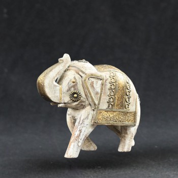 Distressed White Wooden Elephant Showpiece 8"