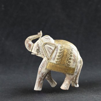 Distressed White Wooden Elephant Showpiece 10"