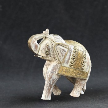 Distressed White Wooden Elephant Showpiece 12"