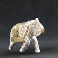 Distressed White Wooden Elephant Showpiece 12"