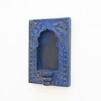 Blue Wooden Wall Jharokha Frame with Candle Holder