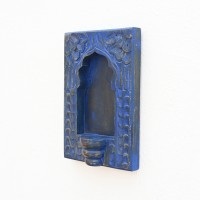 Blue Wooden Wall Jharokha Frame with Candle Holder