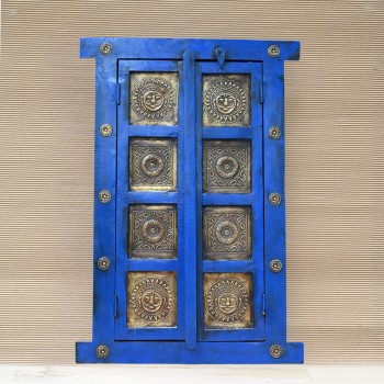 Wooden Decorative Window with brass art in Deep Dark Blue 