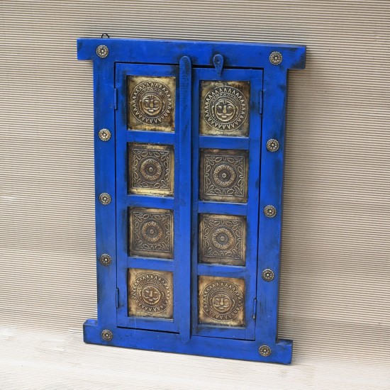 Wooden Decorative Window with brass art in Deep Dark Blue 