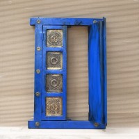 Wooden Decorative Window with brass art in Deep Dark Blue 