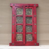 Wooden Decorative Window with brass art in Dark Red