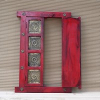 Wooden Decorative Window with brass art in Dark Red