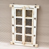 Wooden Decorative Window with brass art in off white