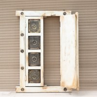 Wooden Decorative Window with brass art in off white