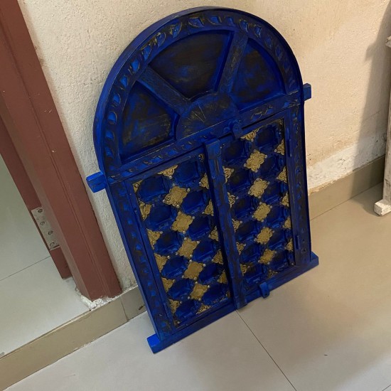 Distressed Blue Wooden Window Shaped Wall Piece